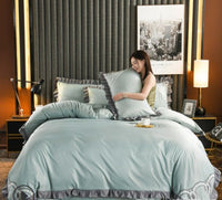 HKM-631763 European-Style Washed Silk Four-Piece Bedding Set with Lace Details in Ice Silk for 1.8m Beds