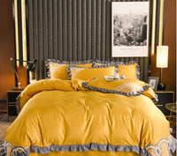 HKM-631763 European-Style Washed Silk Four-Piece Bedding Set with Lace Details in Ice Silk for 1.8m Beds