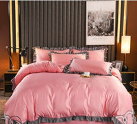 HKM-631763 European-Style Washed Silk Four-Piece Bedding Set with Lace Details in Ice Silk for 1.8m Beds