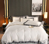 HKM-631763 European-Style Washed Silk Four-Piece Bedding Set with Lace Details in Ice Silk for 1.8m Beds