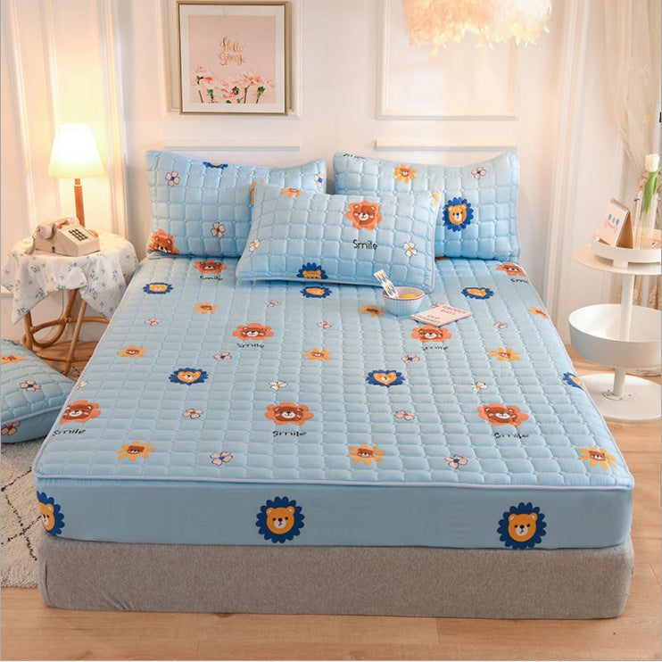 HKM-631827 Brushed Quilted Bed Sheet Set with Floral Design and Pillowcase