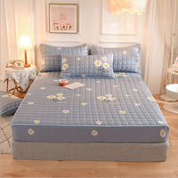 HKM-631827 Brushed Quilted Bed Sheet Set with Floral Design and Pillowcase