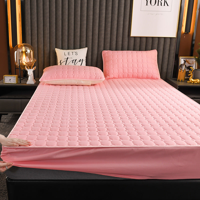 HKM-631827 Brushed Quilted Bed Sheet Set with Floral Design and Pillowcase