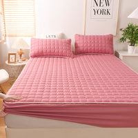 HKM-631827 Brushed Quilted Bed Sheet Set with Floral Design and Pillowcase