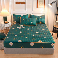 HKM-631827 Brushed Quilted Bed Sheet Set with Floral Design and Pillowcase