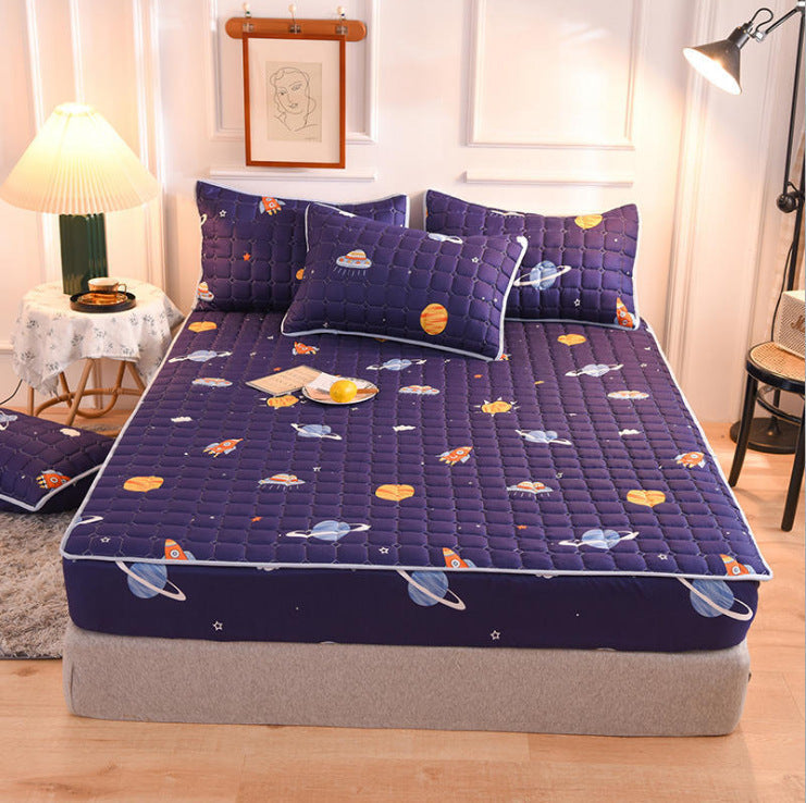 HKM-631827 Brushed Quilted Bed Sheet Set with Floral Design and Pillowcase