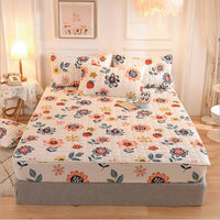 HKM-631827 Brushed Quilted Bed Sheet Set with Floral Design and Pillowcase