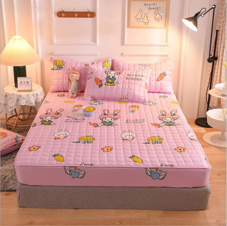 HKM-631827 Brushed Quilted Bed Sheet Set with Floral Design and Pillowcase