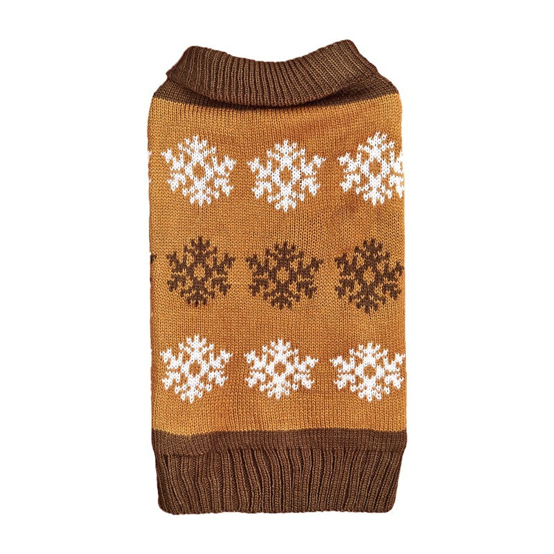 HKM-632019 Cozy Gray and Dark Brown Snowflake Dog Sweater for Holiday Celebrations