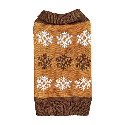HKM-632019 Cozy Gray and Dark Brown Snowflake Dog Sweater for Holiday Celebrations