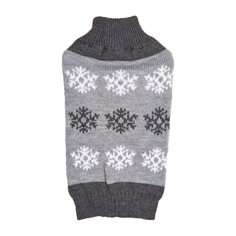 HKM-632019 Cozy Gray and Dark Brown Snowflake Dog Sweater for Holiday Celebrations