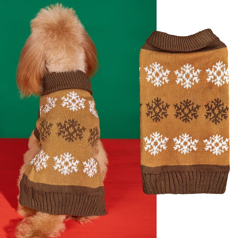 HKM-632019 Cozy Gray and Dark Brown Snowflake Dog Sweater for Holiday Celebrations