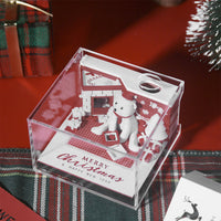 HKM-632211 Christmas Three-Dimensional Paper Carving Calendar with White Bear Design, 8cm x 8cm x 4.8cm, 175 Note Pages