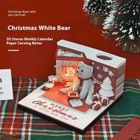 HKM-632211 Christmas Three-Dimensional Paper Carving Calendar with White Bear Design, 8cm x 8cm x 4.8cm, 175 Note Pages