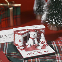 HKM-632211 Christmas Three-Dimensional Paper Carving Calendar with White Bear Design, 8cm x 8cm x 4.8cm, 175 Note Pages