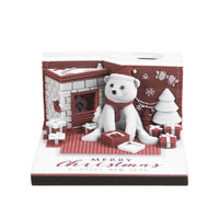 HKM-632211 Christmas Three-Dimensional Paper Carving Calendar with White Bear Design, 8cm x 8cm x 4.8cm, 175 Note Pages