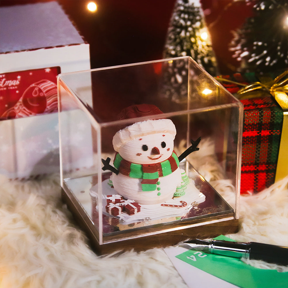 HKM-632211 Christmas Three-Dimensional Paper Carving Calendar with White Bear Design, 8cm x 8cm x 4.8cm, 175 Note Pages