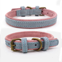 HKM-632467 Double Contrast Color Nubuck Leather Dog Collar with Brass Fittings