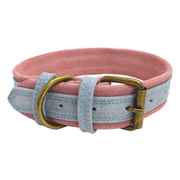 HKM-632467 Double Contrast Color Nubuck Leather Dog Collar with Brass Fittings