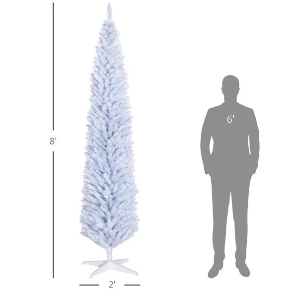 HKM-632723 8' White Artificial Pencil Christmas Tree with 618 Branch Tips and Plastic Stand