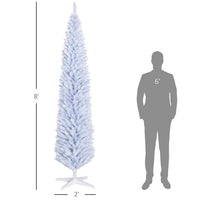 HKM-632723 8' White Artificial Pencil Christmas Tree with 618 Branch Tips and Plastic Stand