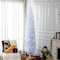 HKM-632723 8' White Artificial Pencil Christmas Tree with 618 Branch Tips and Plastic Stand