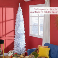 HKM-632723 8' White Artificial Pencil Christmas Tree with 618 Branch Tips and Plastic Stand