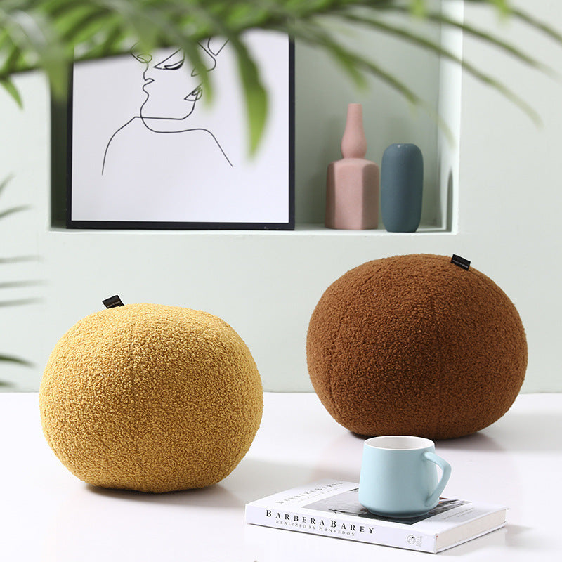 HKM-632723 Round Velvet Soft Ball Pillow for Cozy Home Décor - 30cm Plush Cushion in Dark Green, White, and Yellow