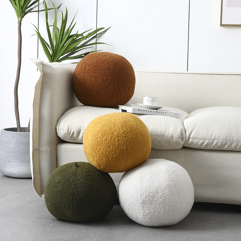 HKM-632723 Round Velvet Soft Ball Pillow for Cozy Home Décor - 30cm Plush Cushion in Dark Green, White, and Yellow