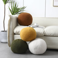 HKM-632723 Round Velvet Soft Ball Pillow for Cozy Home Décor - 30cm Plush Cushion in Dark Green, White, and Yellow