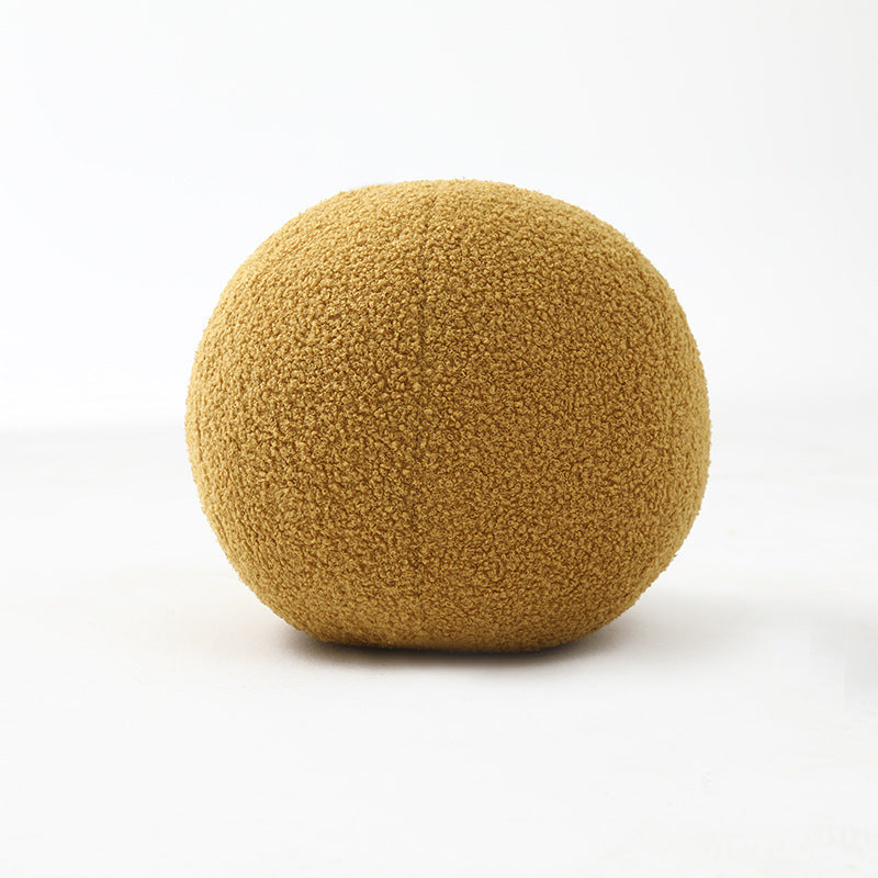 HKM-632723 Round Velvet Soft Ball Pillow for Cozy Home Décor - 30cm Plush Cushion in Dark Green, White, and Yellow