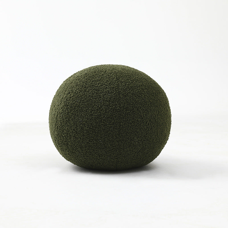 HKM-632723 Round Velvet Soft Ball Pillow for Cozy Home Décor - 30cm Plush Cushion in Dark Green, White, and Yellow