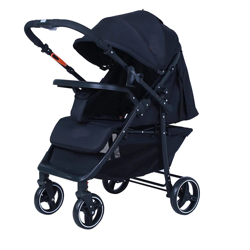 KTX-632787 Vintage Lightweight Auto-Folding Baby Carriage with Safety Features and Food Tray