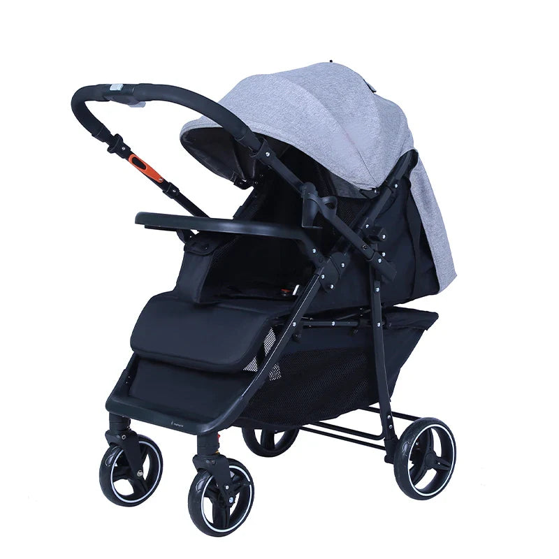 KTX-632787 Vintage Lightweight Auto-Folding Baby Carriage with Safety Features and Food Tray