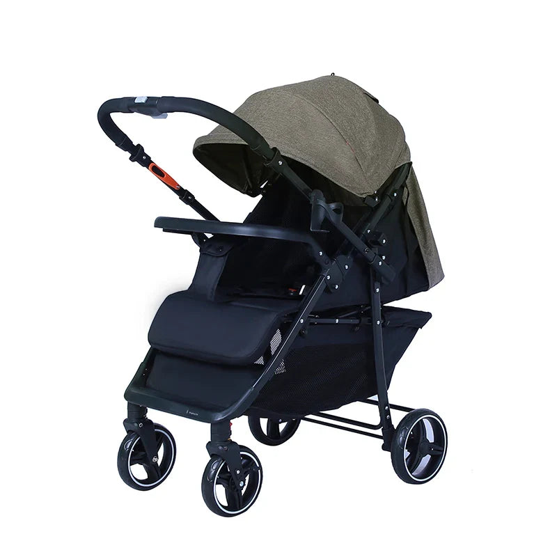 KTX-632787 Vintage Lightweight Auto-Folding Baby Carriage with Safety Features and Food Tray