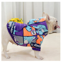 HKM-632851 Hooded Velvet Dog Sweater with Cartoon Dinosaur Design - Available in M, L, XL, XXL Sizes