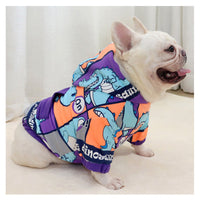 HKM-632851 Hooded Velvet Dog Sweater with Cartoon Dinosaur Design - Available in M, L, XL, XXL Sizes