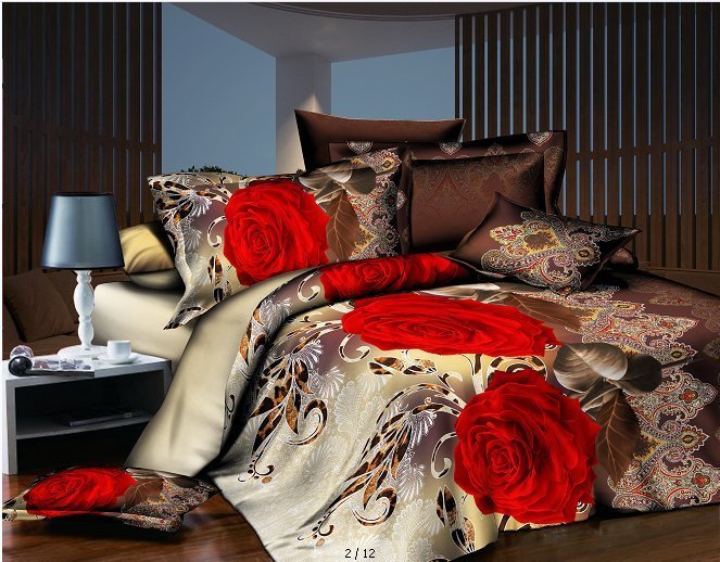 HKM-632915 3D Landscape Floral Quilt Set - 4 Piece Bedding Set with Polyester Fiber, Quilt 200x230 cm, Sheet 230x230 cm
