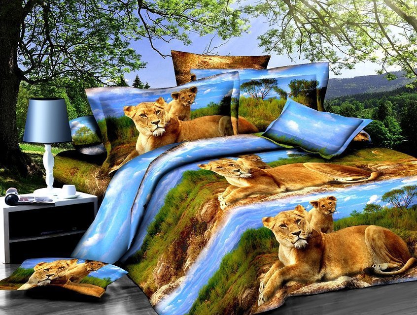 HKM-632915 3D Landscape Floral Quilt Set - 4 Piece Bedding Set with Polyester Fiber, Quilt 200x230 cm, Sheet 230x230 cm