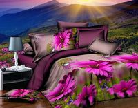 HKM-632915 3D Landscape Floral Quilt Set - 4 Piece Bedding Set with Polyester Fiber, Quilt 200x230 cm, Sheet 230x230 cm