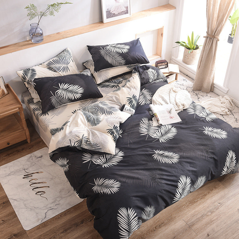 HKM-632915 Nordic-style Four-Piece Cotton Bedding Set with Geometric Patterns