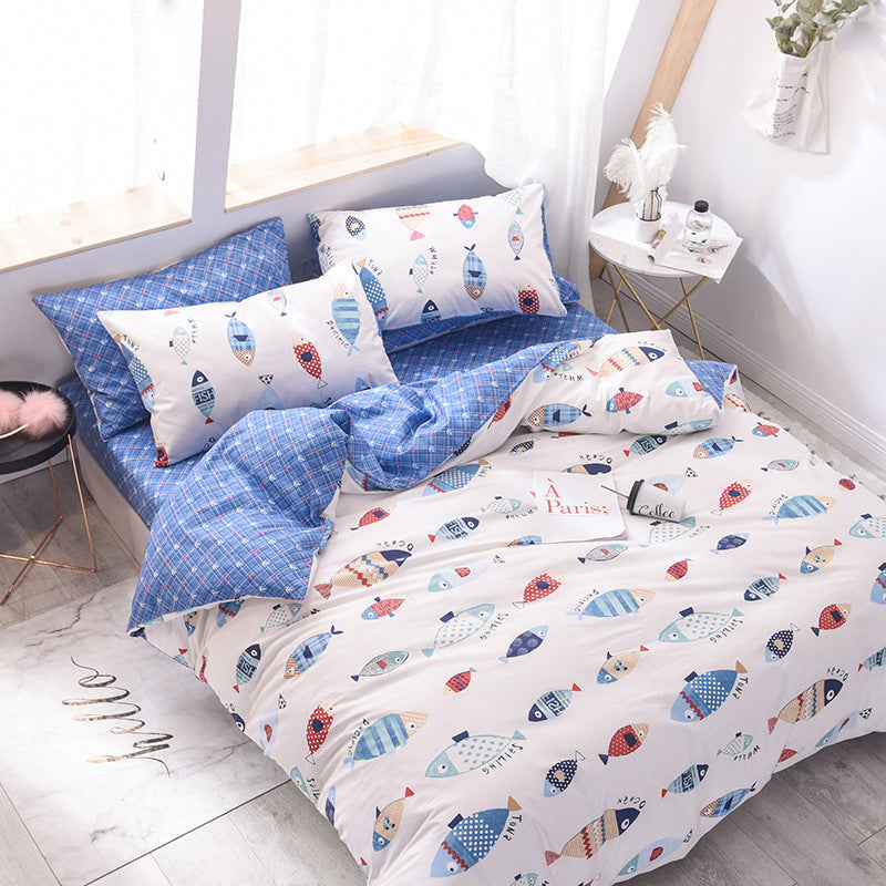 HKM-632915 Nordic-style Four-Piece Cotton Bedding Set with Geometric Patterns