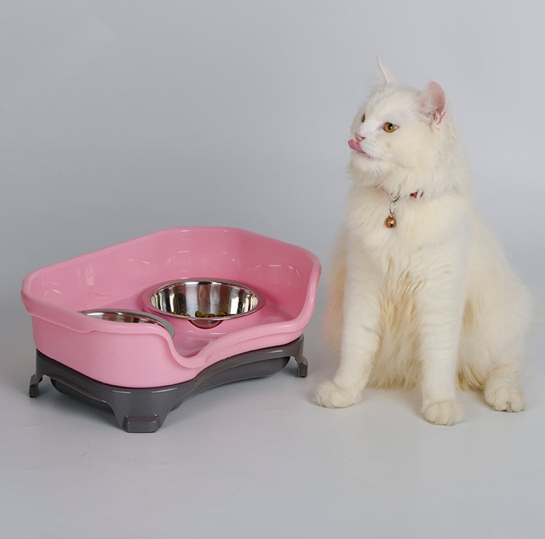 HKM-633107 Double Basin Splash-Proof Stainless Steel Dog and Cat Food Bowl Set
