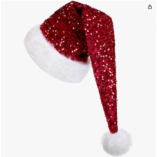 HKM-633363 Festive Long Sequin Cap in Gold, Red, Blue, and Green - Eye-Catching Holiday Accessory