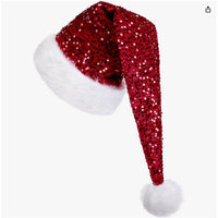 HKM-633363 Festive Long Sequin Cap in Gold, Red, Blue, and Green - Eye-Catching Holiday Accessory