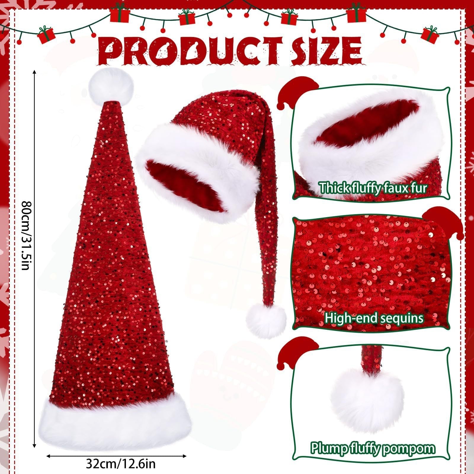 HKM-633363 Festive Long Sequin Cap in Gold, Red, Blue, and Green - Eye-Catching Holiday Accessory