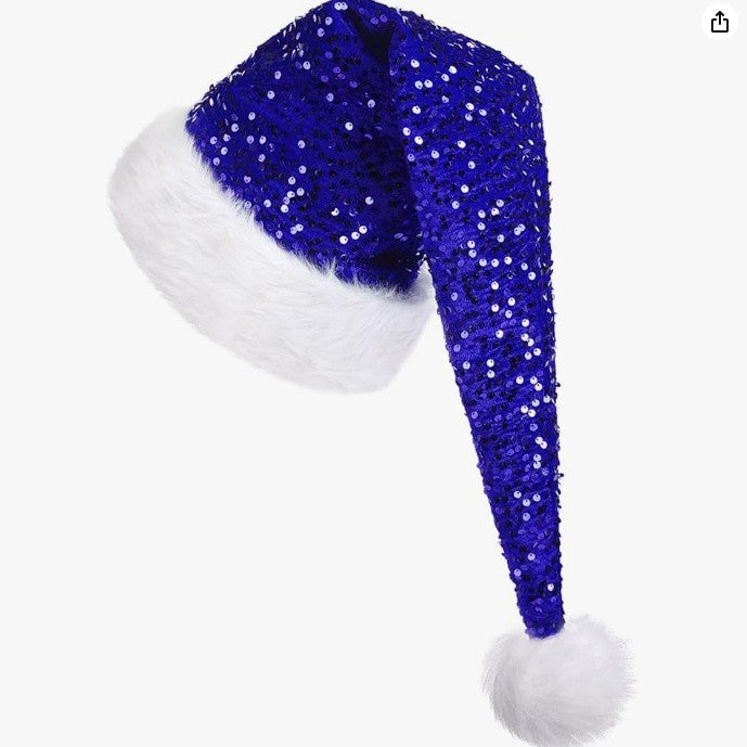 HKM-633363 Festive Long Sequin Cap in Gold, Red, Blue, and Green - Eye-Catching Holiday Accessory