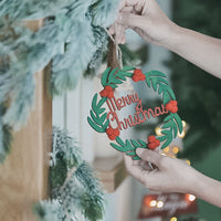 HKM-633555 Charming Wooden Christmas Tree Ornament Garland with Light and Dark Green Pendants