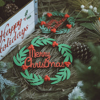 HKM-633555 Charming Wooden Christmas Tree Ornament Garland with Light and Dark Green Pendants