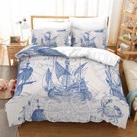 HKM-633747 Retro Sea Turtle Duvet Cover Set in Polyester - Floral Nautical Design (Three or Four Pieces Available)